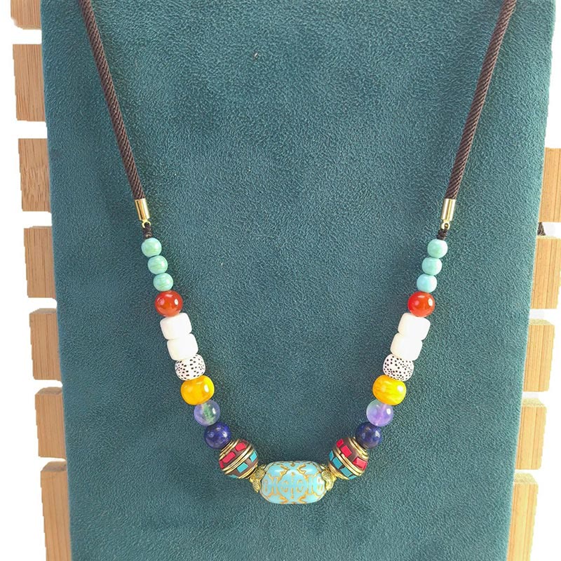 Buddha Stones Tibetan Handmade Turquoise Beads Balance Necklace Pendant