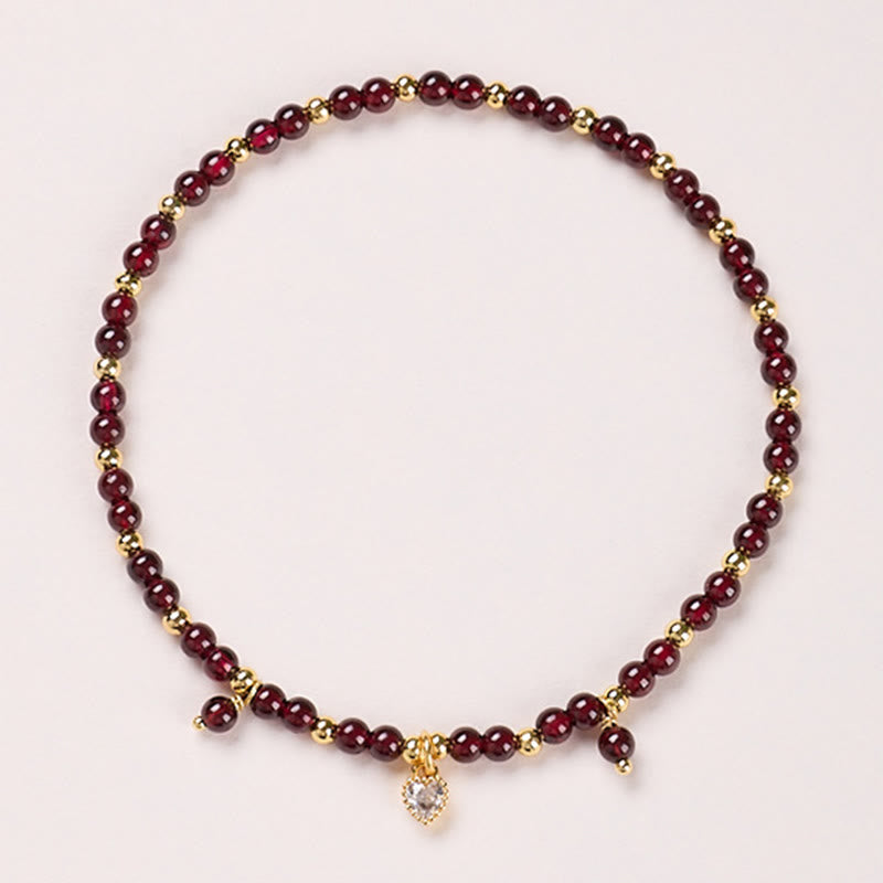Buddha Stones Natural 4mm Garnet Copper Gold Plated Calm Anklet