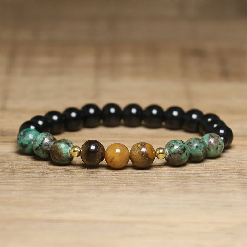 Buddha Stones Turquoise Tiger Eye Beads Glass Balance Serenity Bracelet