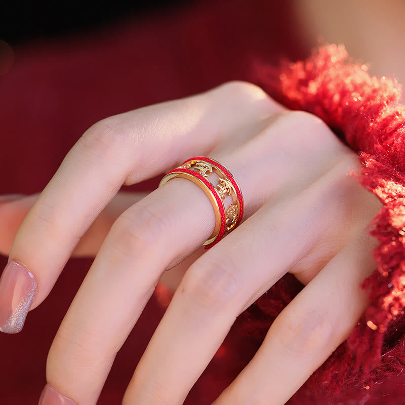 Buddha Stones Golden Year Of The Horse Luck Blessing Copper Opening Ring