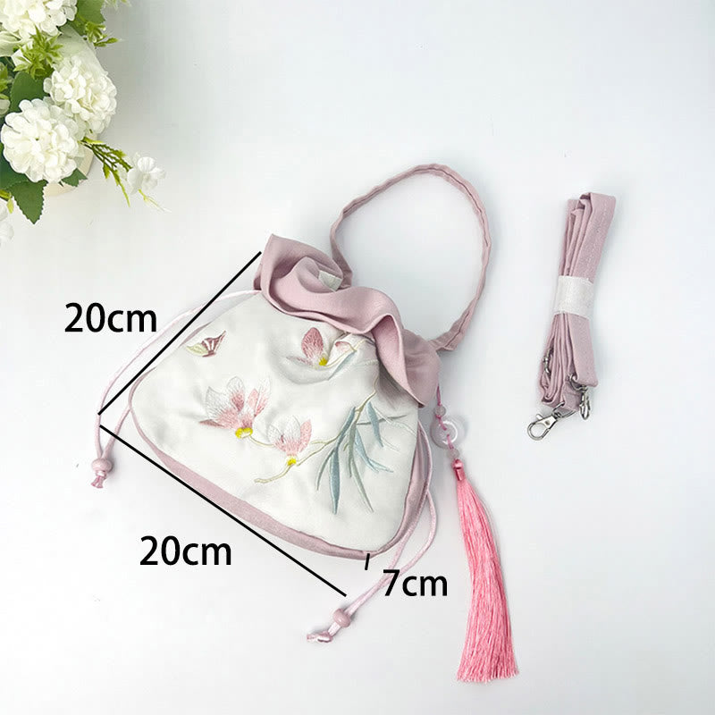 Buddha Stones Suzhou Embroidery Camellia Magnolia Peony Lotus Silk Tote Crossbody Bag Shoulder Bag Handbag