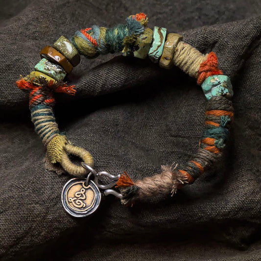 Earthbound Harmony Bracelet | Turquoise, Silk & Silver Talisman for Spiritual Balance