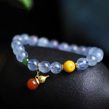 Buddha Stones Aquamarine Red Agate Peace Gourd Charm Bracelet