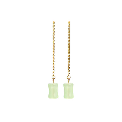 Buddha Stones Jade Bamboo Pattern Luck Drop Earrings