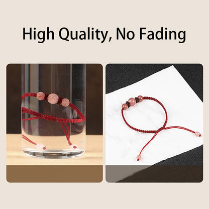 Buddha Stones Natural Strawberry Quartz Crystal Love Red String Weave Bracelet Anklet