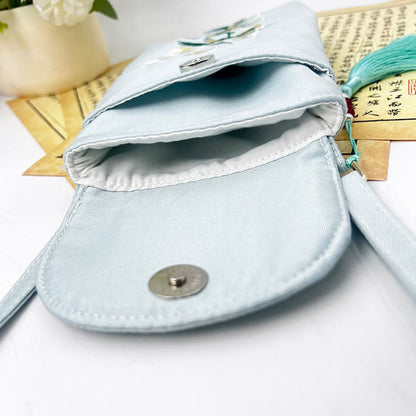 Buddha Stones Small Embroidered Flowers Crossbody Bag Shoulder Bag Double Layer Cellphone Bag