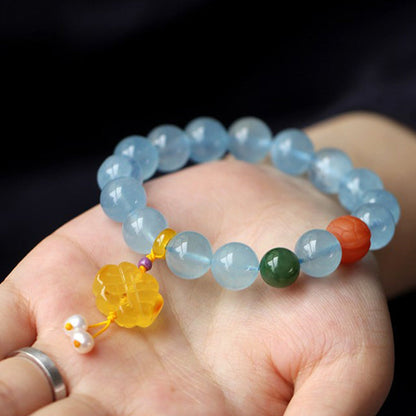 Buddha Stones Natural Aquamarine Amber Chinese Knotting Charm Peace Bracelet