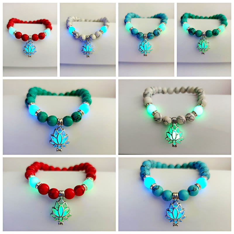 Buddha Stones Tibetan Turquoise Glowstone Luminous Bead Lotus Protection Bracelet