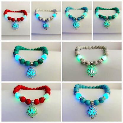 Buddha Stones Tibetan Turquoise Glowstone Luminous Bead Lotus Protection Bracelet