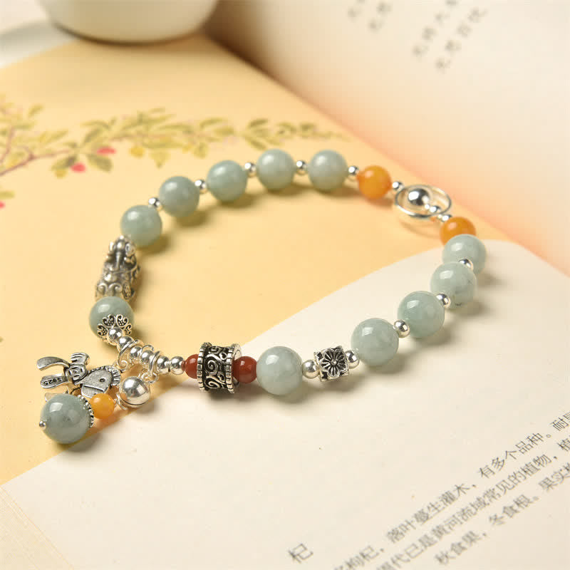 Buddha Stones 925 Sterling Silver Natural Jade Amber PiXiu Pony Success Bracelet