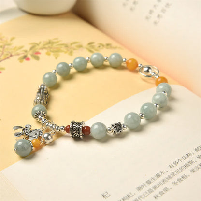 Buddha Stones 925 Sterling Silver Natural Jade Amber PiXiu Pony Success Bracelet