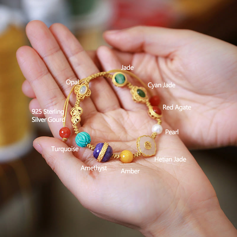 Buddha Stones 925 Sterling Silver Natural Hetian Jade Amber Red Agate Crystals Luck Bracelet