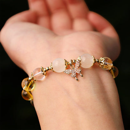 Buddha Stones Citrine Moonstone Butterfly Charm Prosperity Protection Bracelet