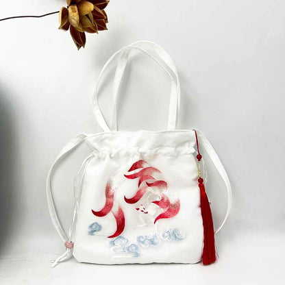 Buddha Stones Suzhou Embroidery Lotus Deer Epiphyllum Peony Rabbit Cotton Linen Tote Crossbody Bag Shoulder Bag Handbag