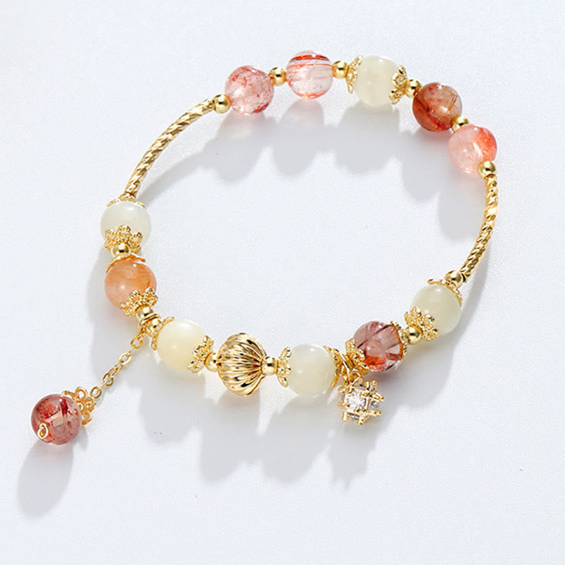 Buddha Stones Colorful Rutilated Quartz Cat Eye Zircon Auspiciousness Bead Bracelet