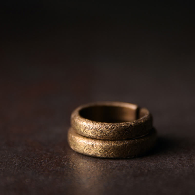 Buddha Stones Tibetan Vintage Texture Design Copper Luck Couple Ring