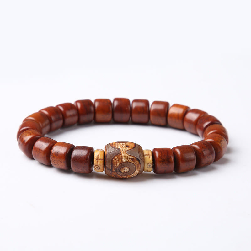 Buddha Stones Tibetan Bone Beads Three-Eyed Dzi Bead Sheep Horn Red Agate Strength Bracelet