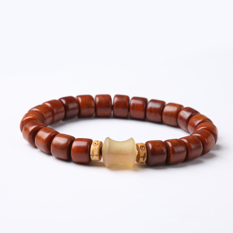 Buddha Stones Tibetan Bone Beads Three-Eyed Dzi Bead Sheep Horn Red Agate Strength Bracelet