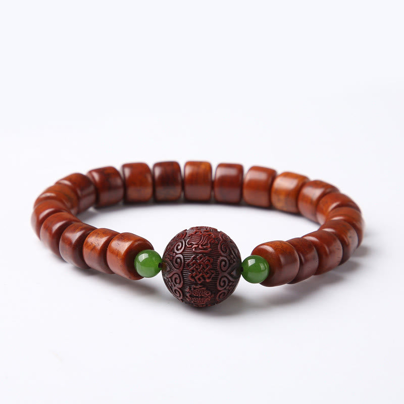Buddha Stones Tibetan Bone Beads Three-Eyed Dzi Bead Sheep Horn Red Agate Strength Bracelet