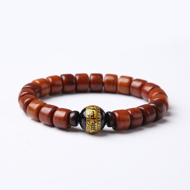 Buddha Stones Tibetan Bone Beads Three-Eyed Dzi Bead Sheep Horn Red Agate Strength Bracelet