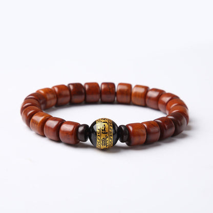Buddha Stones Tibetan Bone Beads Three-Eyed Dzi Bead Sheep Horn Red Agate Strength Bracelet