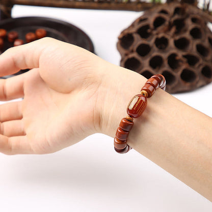 Buddha Stones Tibetan Bone Beads Three-Eyed Dzi Bead Sheep Horn Red Agate Strength Bracelet
