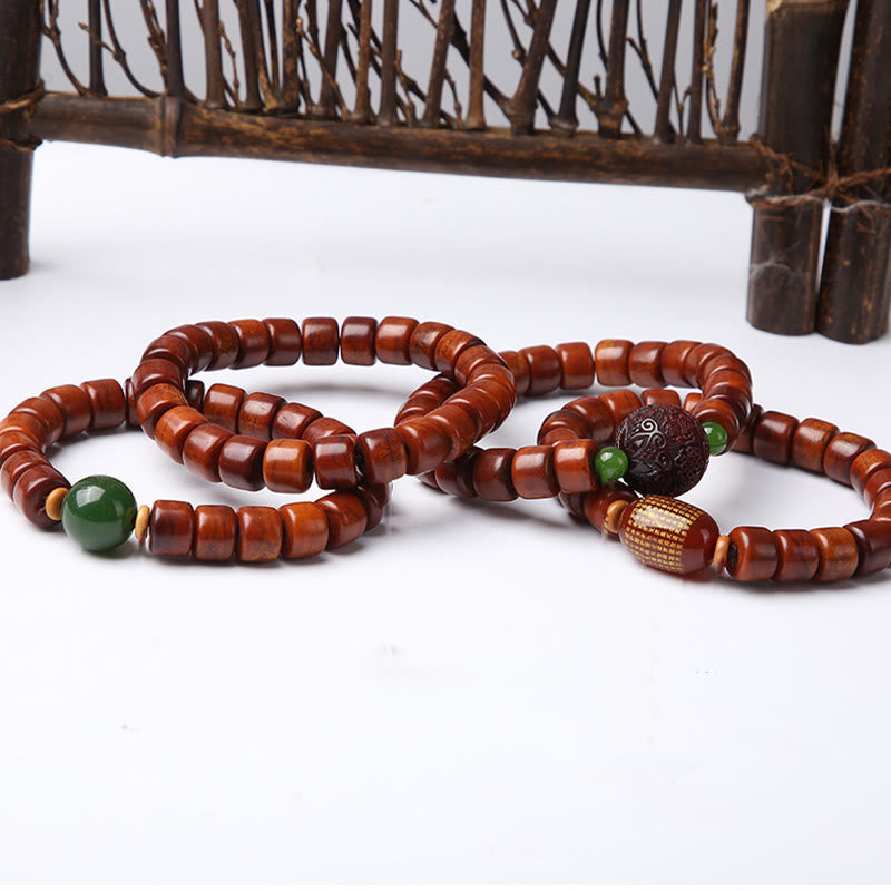 Buddha Stones Tibetan Bone Beads Three-Eyed Dzi Bead Sheep Horn Red Agate Strength Bracelet