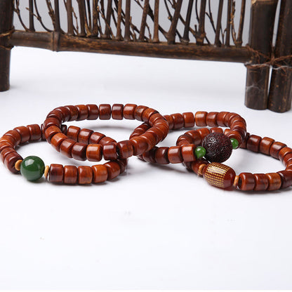 Buddha Stones Tibetan Bone Beads Three-Eyed Dzi Bead Sheep Horn Red Agate Strength Bracelet