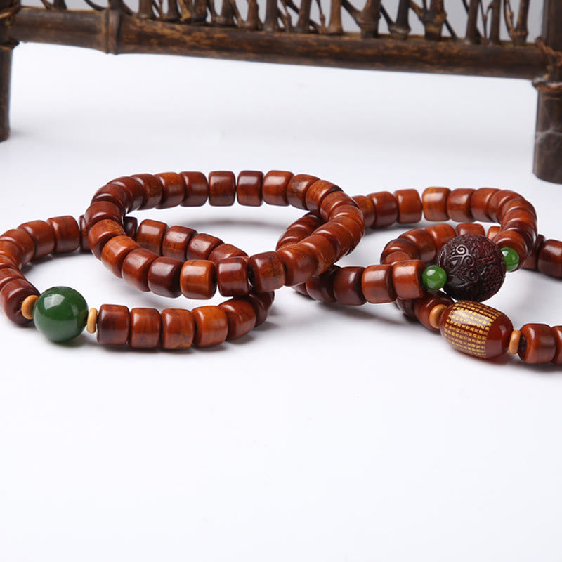 Buddha Stones Tibetan Bone Beads Three-Eyed Dzi Bead Sheep Horn Red Agate Strength Bracelet
