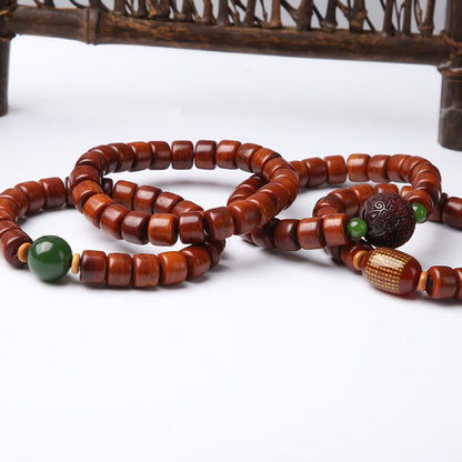 Buddha Stones Tibetan Bone Beads Three-Eyed Dzi Bead Sheep Horn Red Agate Strength Bracelet