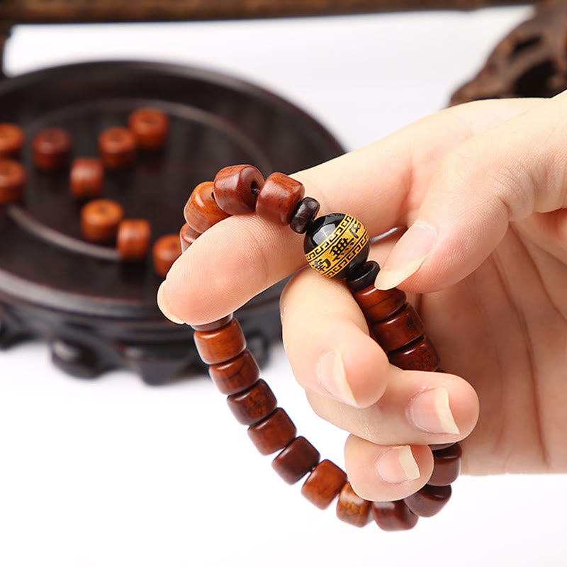 Buddha Stones Tibetan Bone Beads Three-Eyed Dzi Bead Sheep Horn Red Agate Strength Bracelet
