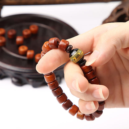 Buddha Stones Tibetan Bone Beads Three-Eyed Dzi Bead Sheep Horn Red Agate Strength Bracelet