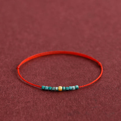 Buddha Stones 999 Gold Beads Turquoise Protection Braided Bracelet Anklet