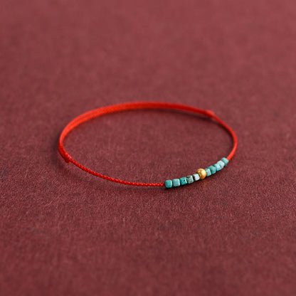 Buddha Stones 999 Gold Beads Turquoise Protection Braided Bracelet Anklet