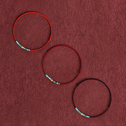 Buddha Stones 999 Gold Beads Turquoise Protection Braided Bracelet Anklet