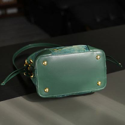 Buddha Stones Handmade River Mountain Bead Pearl Tassel Xiangyunsha Silk Crossbody Bag Hangbags