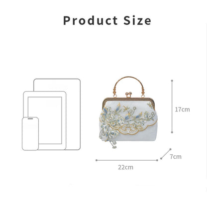 Buddha Stones Jasmine Flowers Embroidery Pearl Chain Crossbody Bag Handbags