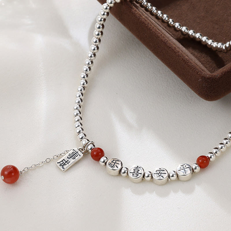 Buddha Stones 925 Sterling Silver Small Beads Red Agate Peace And Joy Blessing Anklet
