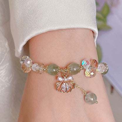 Buddha Stones Natural Strawberry Quartz Pearl Shell Positive Bracelet