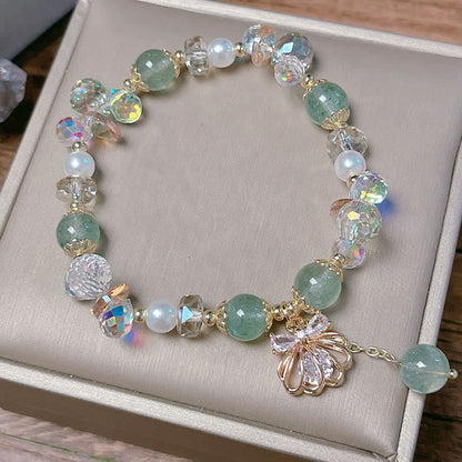 Buddha Stones Natural Strawberry Quartz Pearl Shell Positive Bracelet