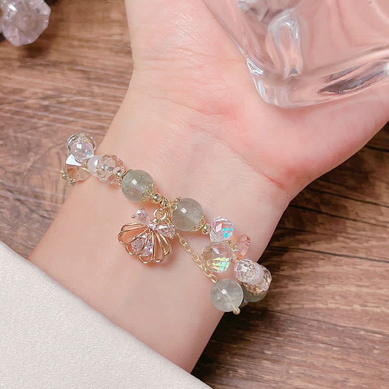 Buddha Stones Natural Strawberry Quartz Pearl Shell Positive Bracelet