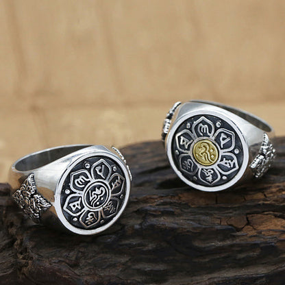 Buddha Stones Tibetan Om Mani Padme Hum Vajra Pattern Copper Focus Rotatable Ring