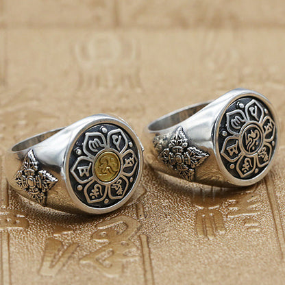 Buddha Stones Tibetan Om Mani Padme Hum Vajra Pattern Copper Focus Rotatable Ring