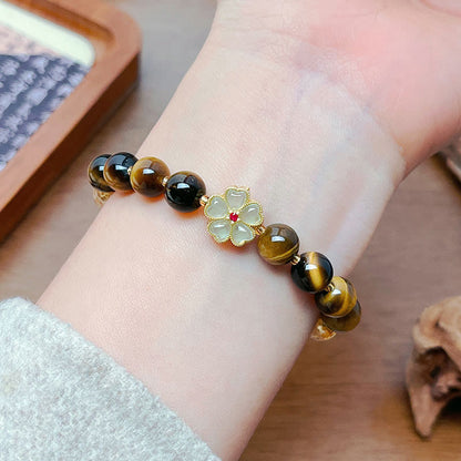 Buddha Stones Natural Tiger Eye Citrine Beads Flower Bell Courage Bracelet