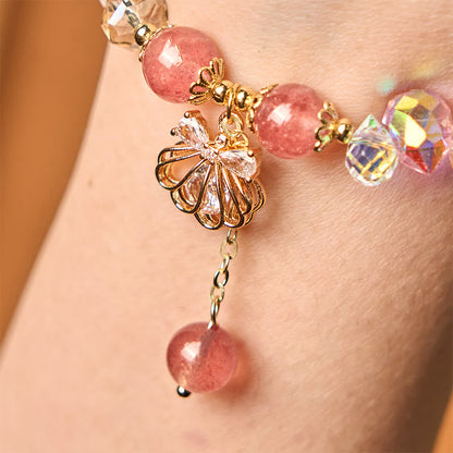 Buddha Stones Natural Strawberry Quartz Pearl Shell Positive Bracelet