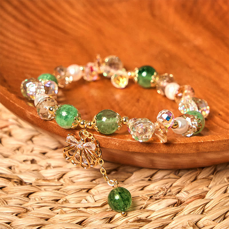 Buddha Stones Natural Strawberry Quartz Pearl Shell Positive Bracelet