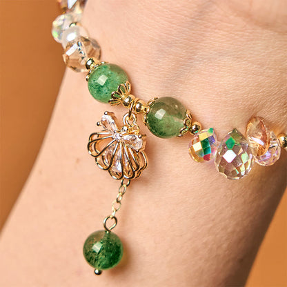 Buddha Stones Natural Strawberry Quartz Pearl Shell Positive Bracelet