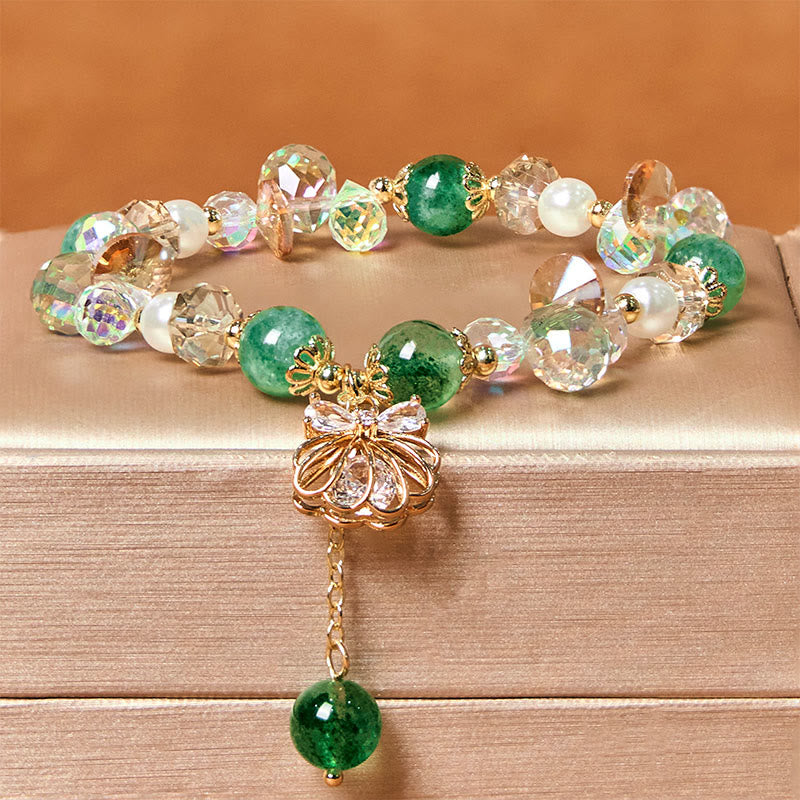 Buddha Stones Natural Strawberry Quartz Pearl Shell Positive Bracelet