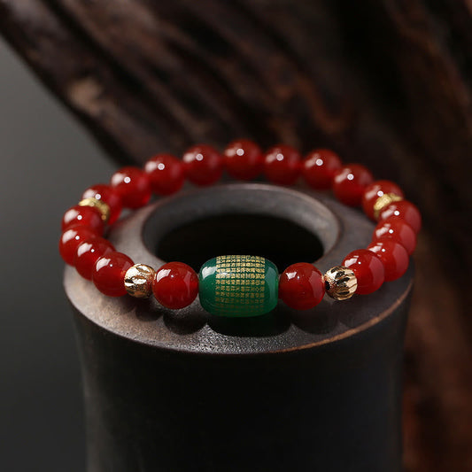 Buddha Stones Natural Red Agate Green Agate Buddhist Sutras Calm Bracelet