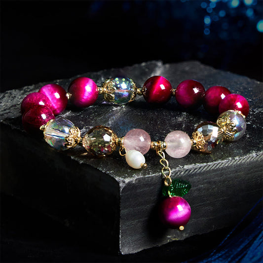 Buddha Stones Natural Red Tiger Eye Purple Tiger Eye Beads Green Leaf Protection Bracelet
